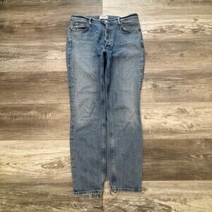 Agolde Nico Blue Womens 28 High Rise Slim Straight Distressed Button Fly Jeans
